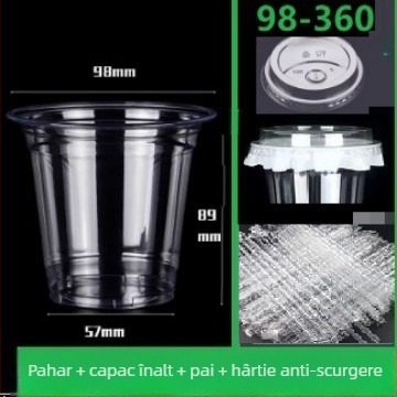 Ceașă de cafea din plastic PET îngroșat, cu capac, pentru ceai cu lămâie, ceai cu lapte și băuturi reci; pentru acasă, birou sau stand