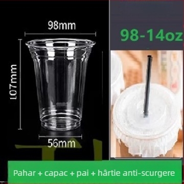 Ceașă de cafea din plastic PET îngroșat, cu capac, pentru ceai cu lămâie, ceai cu lapte și băuturi reci; pentru acasă, birou sau stand