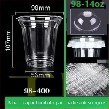 Ceașă de cafea din plastic PET îngroșat, cu capac, pentru ceai cu lămâie, ceai cu lapte și băuturi reci; pentru acasă, birou sau stand