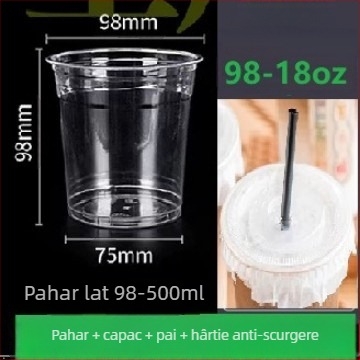 Ceașă de cafea din plastic PET îngroșat, cu capac, pentru ceai cu lămâie, ceai cu lapte și băuturi reci; pentru acasă, birou sau stand