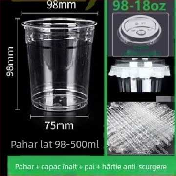 Ceașă de cafea din plastic PET îngroșat, cu capac, pentru ceai cu lămâie, ceai cu lapte și băuturi reci; pentru acasă, birou sau stand
