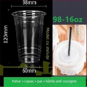 Ceașă de cafea din plastic PET îngroșat, cu capac, pentru ceai cu lămâie, ceai cu lapte și băuturi reci; pentru acasă, birou sau stand