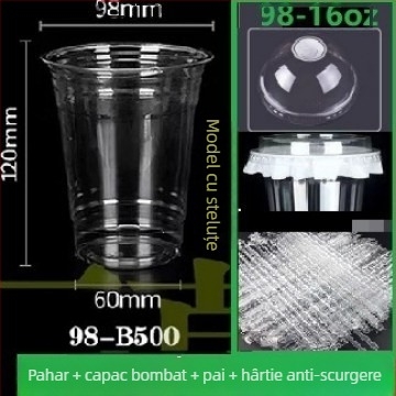 Ceașă de cafea din plastic PET îngroșat, cu capac, pentru ceai cu lămâie, ceai cu lapte și băuturi reci; pentru acasă, birou sau stand