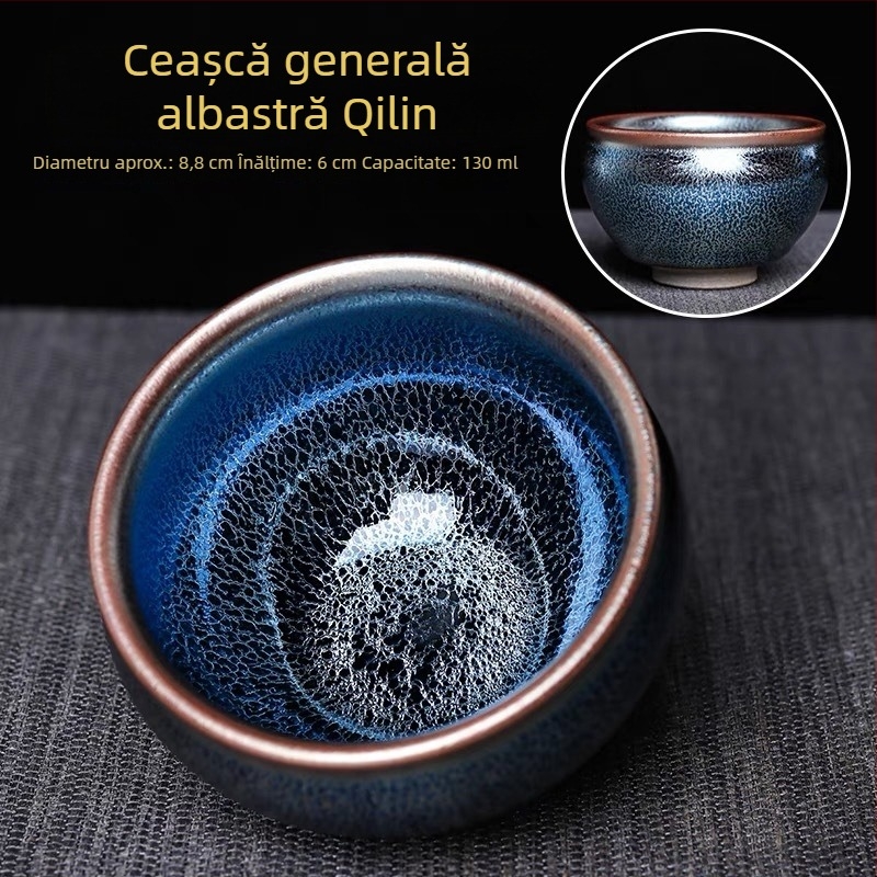 Ceașcă de ceai Jianyang Jianyao – Hundred Flowers Blue Kirin Gold, Jian Zhan Master Cup, Oil-Drop Peony Pair Cup