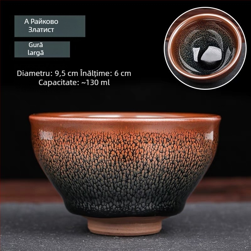 Ceașcă de ceai Jianyang Jianyao – Hundred Flowers Blue Kirin Gold, Jian Zhan Master Cup, Oil-Drop Peony Pair Cup