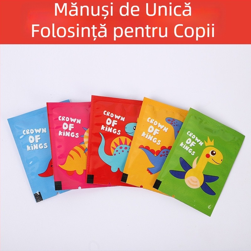 Mănuși de unică folosință pentru copii, clasă alimentară, îngroșate, ambalare individuală, design drăguț cu desene animate, material PE