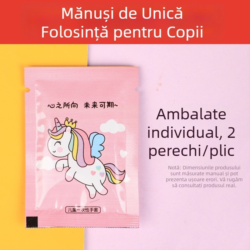 Mănuși de unică folosință pentru copii, clasă alimentară, îngroșate, ambalare individuală, design drăguț cu desene animate, material PE
