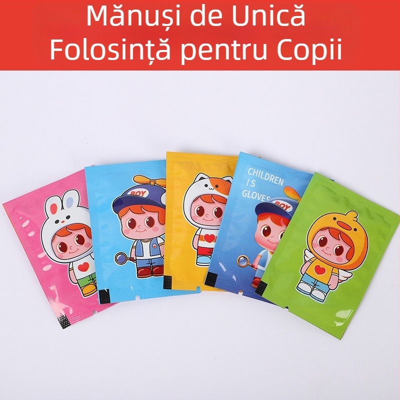 Mănuși de unică folosință pentru copii, clasă alimentară, îngroșate, ambalare individuală, design drăguț cu desene animate, material PE