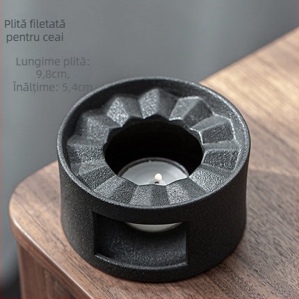 Ceainic ceramic negru pentru uz casnic, ceainic pentru prepararea ceaiului, set Kung Fu de ceai, ceai în stil retro încălzit cu lumânare