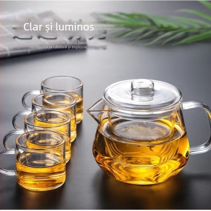 Ceainic din sticlă cu funcție de separare a apei, borosilicat gros, rezistent la temperaturi înalte pentru prepararea ceaiului.