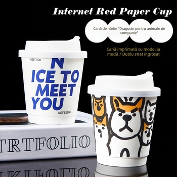 Cupe de hârtie de unică folosință cu capac, pereți dubli - pentru băuturi la pachet: cafea, ceai cu lapte și lapte de soia, 301-400 ml