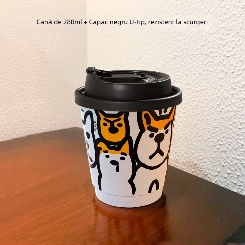 Cupe de hârtie de unică folosință cu capac, pereți dubli - pentru băuturi la pachet: cafea, ceai cu lapte și lapte de soia, 301-400 ml