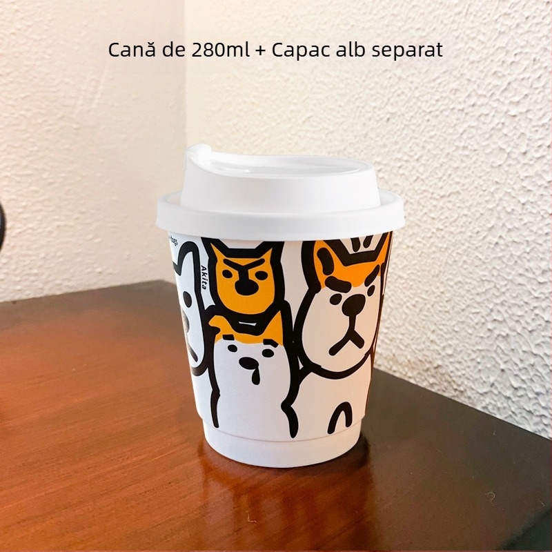 Cupe de hârtie de unică folosință cu capac, pereți dubli - pentru băuturi la pachet: cafea, ceai cu lapte și lapte de soia, 301-400 ml