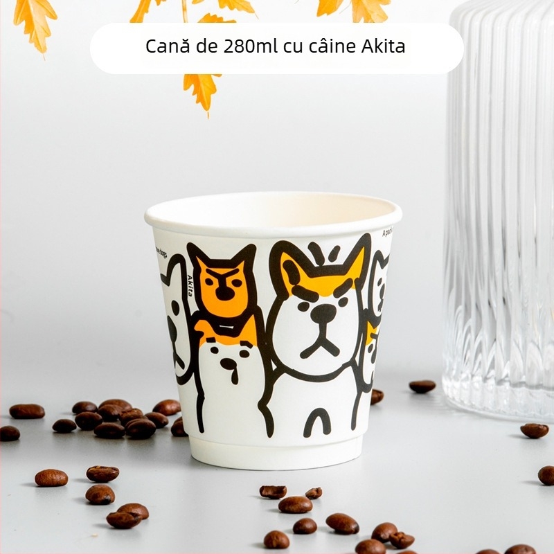 Cupe de hârtie de unică folosință cu capac, pereți dubli - pentru băuturi la pachet: cafea, ceai cu lapte și lapte de soia, 301-400 ml