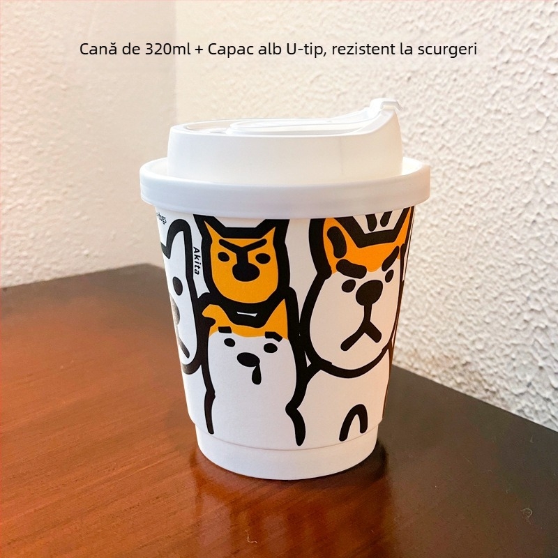 Cupe de hârtie de unică folosință cu capac, pereți dubli - pentru băuturi la pachet: cafea, ceai cu lapte și lapte de soia, 301-400 ml