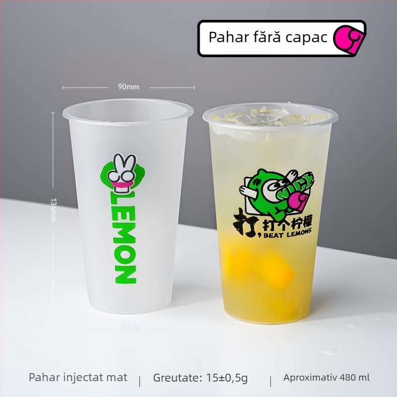 Cească pentru ceai cu lapte, de unică folosință, cu capac, 500–700 ml, finisaj mat, PP turnat prin injecție