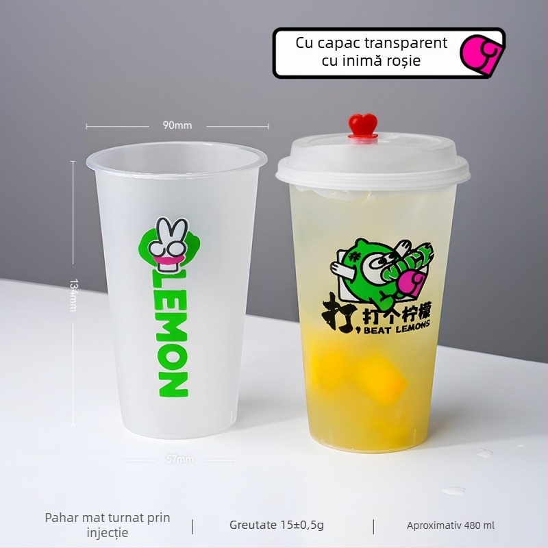 Cească pentru ceai cu lapte, de unică folosință, cu capac, 500–700 ml, finisaj mat, PP turnat prin injecție