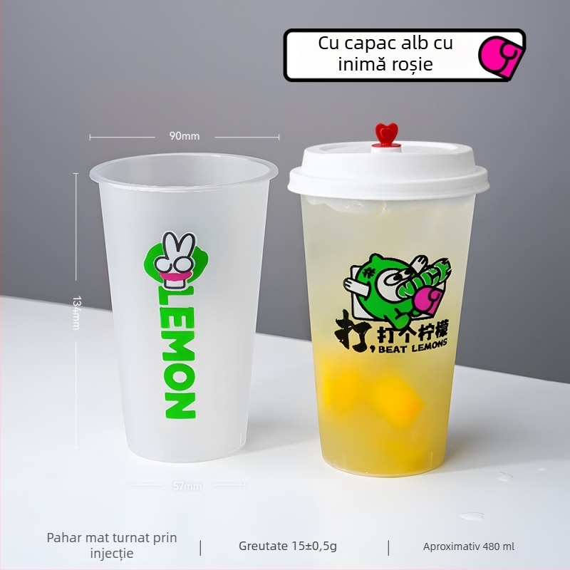 Cească pentru ceai cu lapte, de unică folosință, cu capac, 500–700 ml, finisaj mat, PP turnat prin injecție