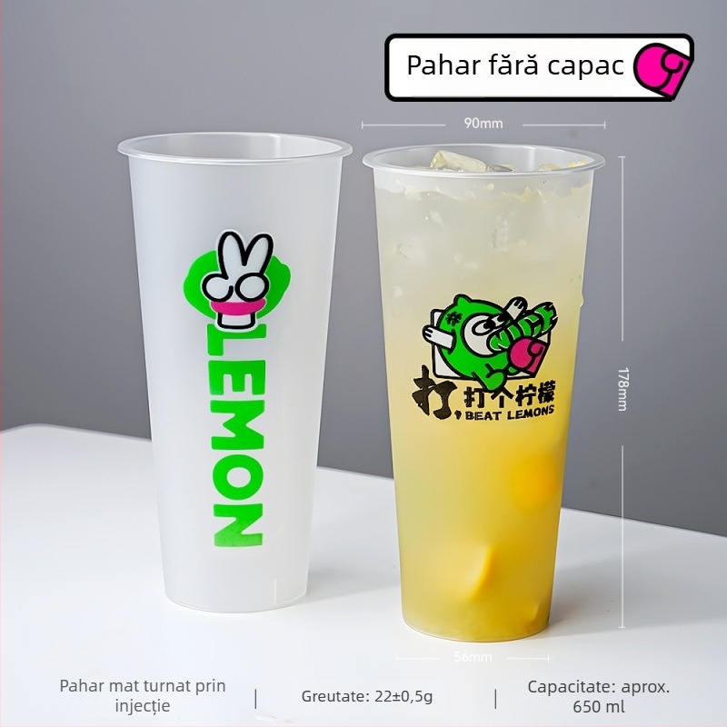 Cească pentru ceai cu lapte, de unică folosință, cu capac, 500–700 ml, finisaj mat, PP turnat prin injecție