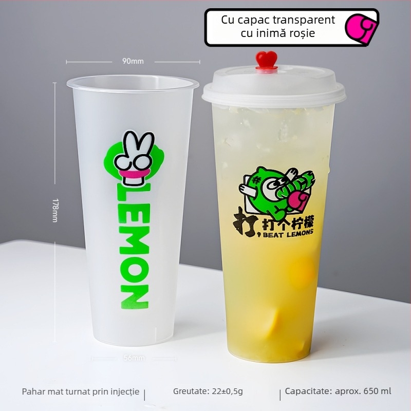 Cească pentru ceai cu lapte, de unică folosință, cu capac, 500–700 ml, finisaj mat, PP turnat prin injecție