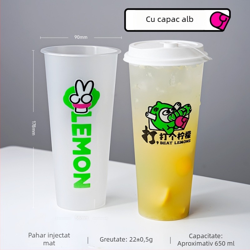 Cească pentru ceai cu lapte, de unică folosință, cu capac, 500–700 ml, finisaj mat, PP turnat prin injecție