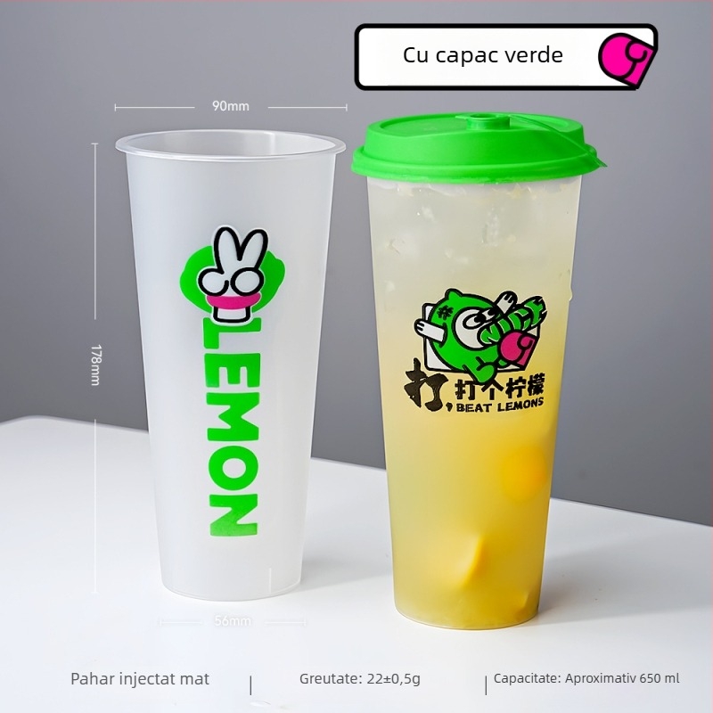 Cească pentru ceai cu lapte, de unică folosință, cu capac, 500–700 ml, finisaj mat, PP turnat prin injecție