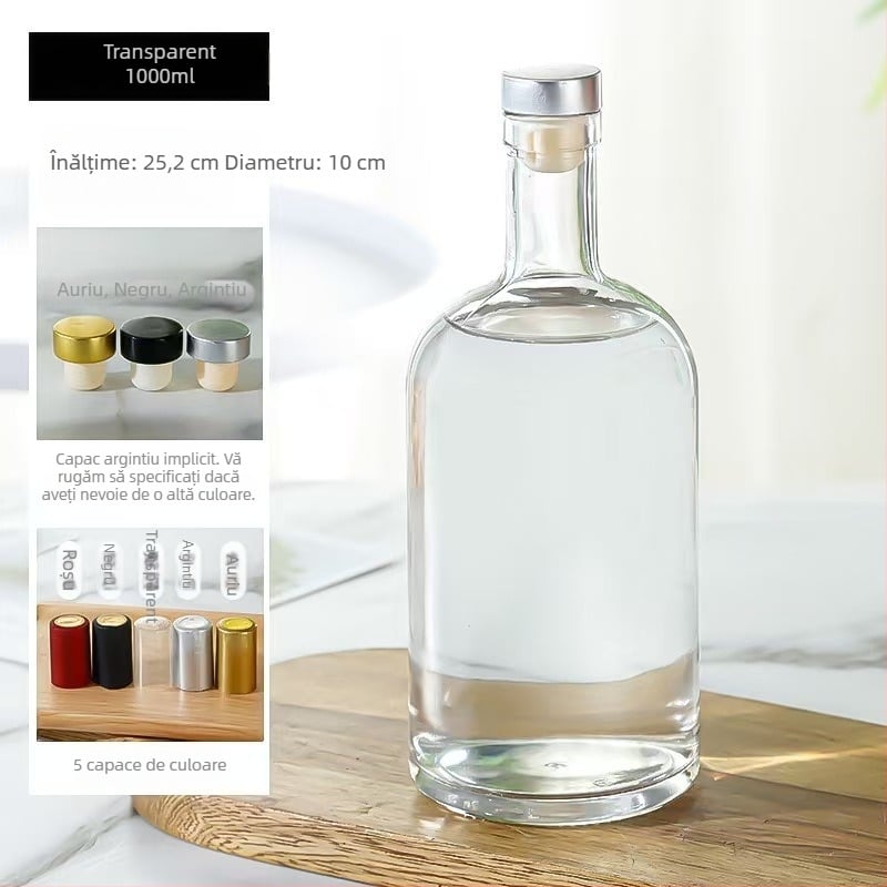 Sticle din sticlă pentru vodcă și băuturi alcoolice, sticle sigilate, transparente, pentru vin de fructe și vin de prune