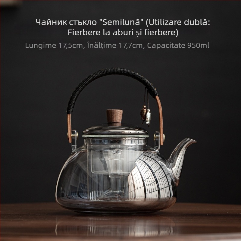 Ceainic din sticlă cu mâner arcuit, pentru aburire și fierbere, utilizare în birou, compatibil cu plita ceramică electrică