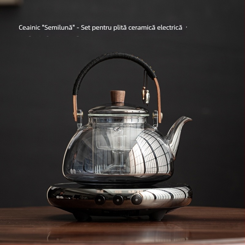 Ceainic din sticlă cu mâner arcuit, pentru aburire și fierbere, utilizare în birou, compatibil cu plita ceramică electrică