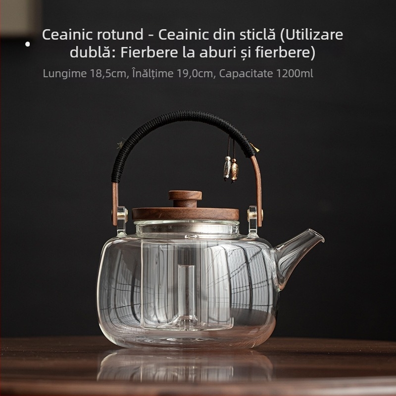 Ceainic din sticlă cu mâner arcuit, pentru aburire și fierbere, utilizare în birou, compatibil cu plita ceramică electrică