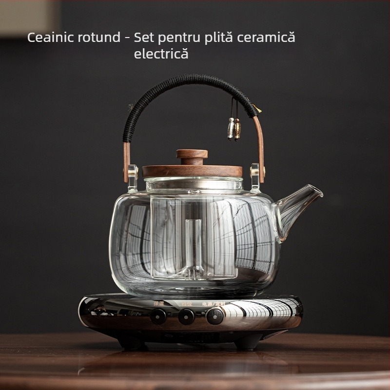 Ceainic din sticlă cu mâner arcuit, pentru aburire și fierbere, utilizare în birou, compatibil cu plita ceramică electrică