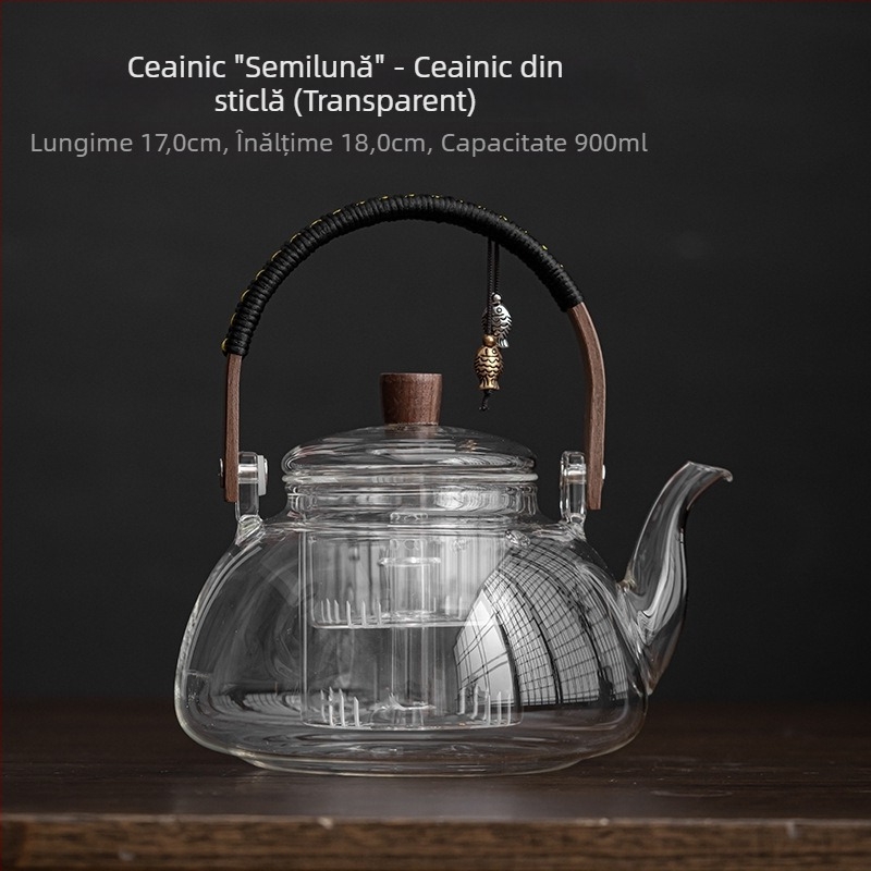 Ceainic din sticlă cu mâner arcuit, pentru aburire și fierbere, utilizare în birou, compatibil cu plita ceramică electrică