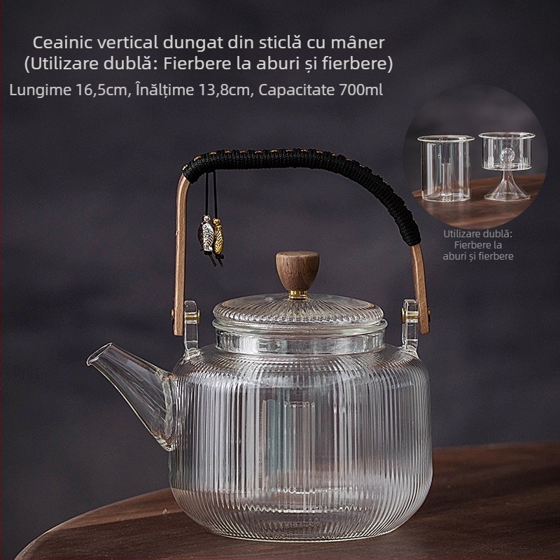 Ceainic din sticlă cu mâner arcuit, pentru aburire și fierbere, utilizare în birou, compatibil cu plita ceramică electrică