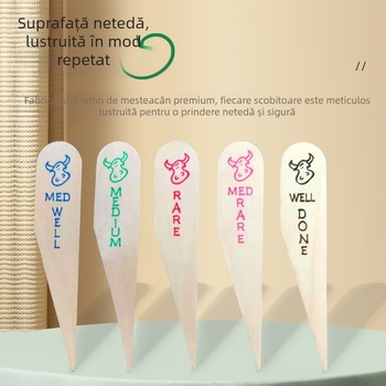 Bețe de frigărui pentru carne cu marcaje de maturitate și furculițe din lemn de unică folosință cu logo color imprimat, 100 bucăți