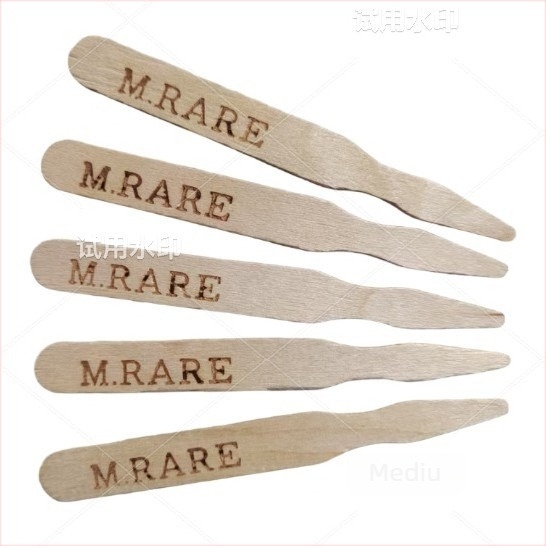 Bețe de frigărui pentru carne cu marcaje de maturitate și furculițe din lemn de unică folosință cu logo color imprimat, 100 bucăți