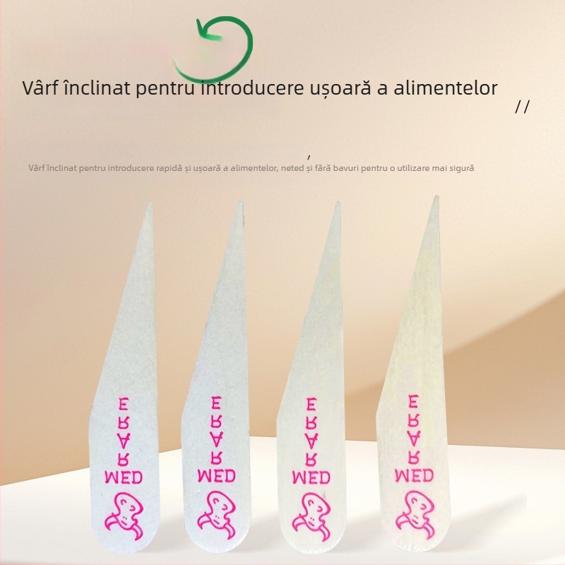 Bețe de frigărui pentru carne cu marcaje de maturitate și furculițe din lemn de unică folosință cu logo color imprimat, 100 bucăți