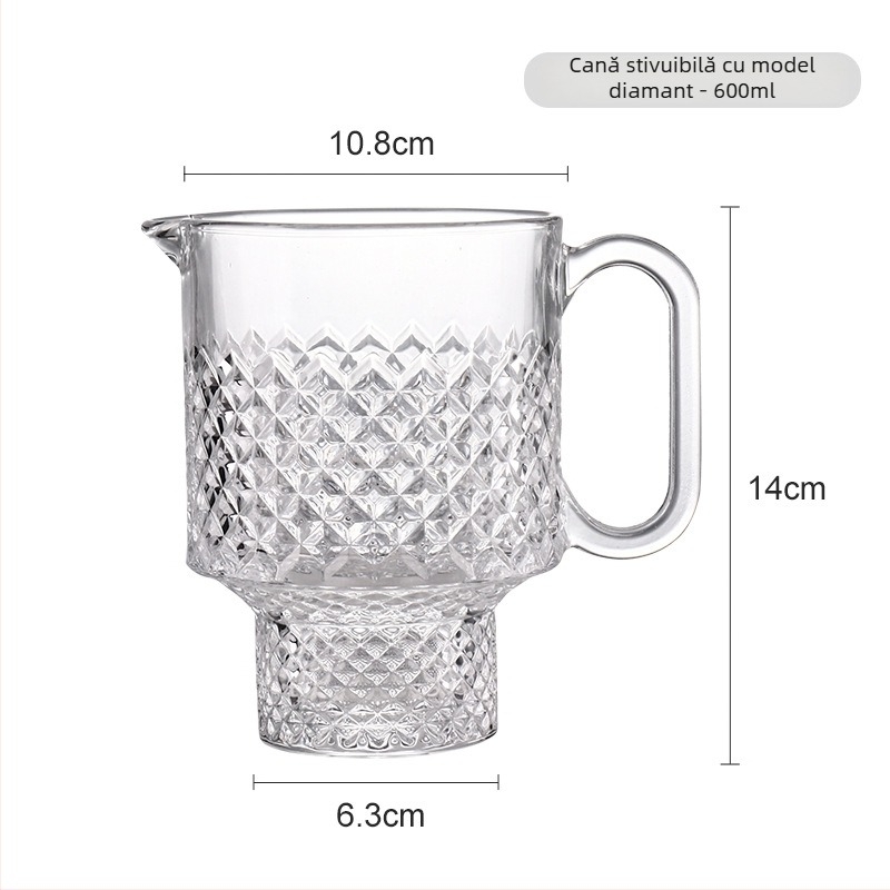Pahar din sticlă cu mâner – ceai de fructe, ceai cu lapte și suc, capacitate mare