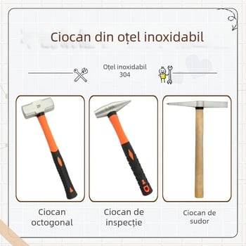 5051 Bofang Nipple Hammer din oțel inoxidabil 304, nemagnetic, 2 lb–2,5 lb, mâner din lemn sau cauciuc, cap rotund