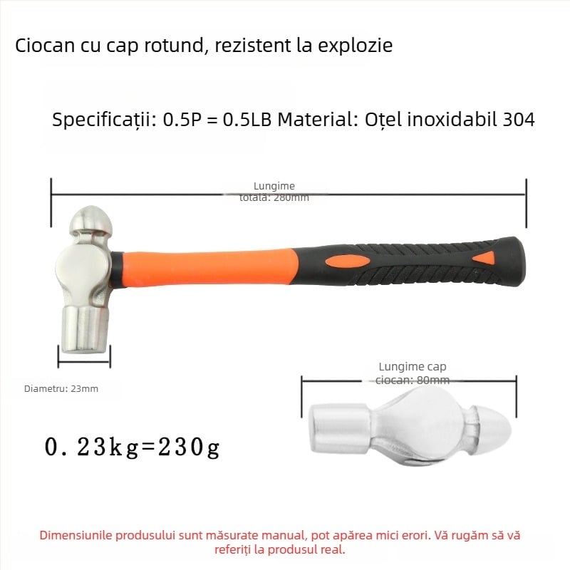 5051 Bofang Nipple Hammer din oțel inoxidabil 304, nemagnetic, 2 lb–2,5 lb, mâner din lemn sau cauciuc, cap rotund