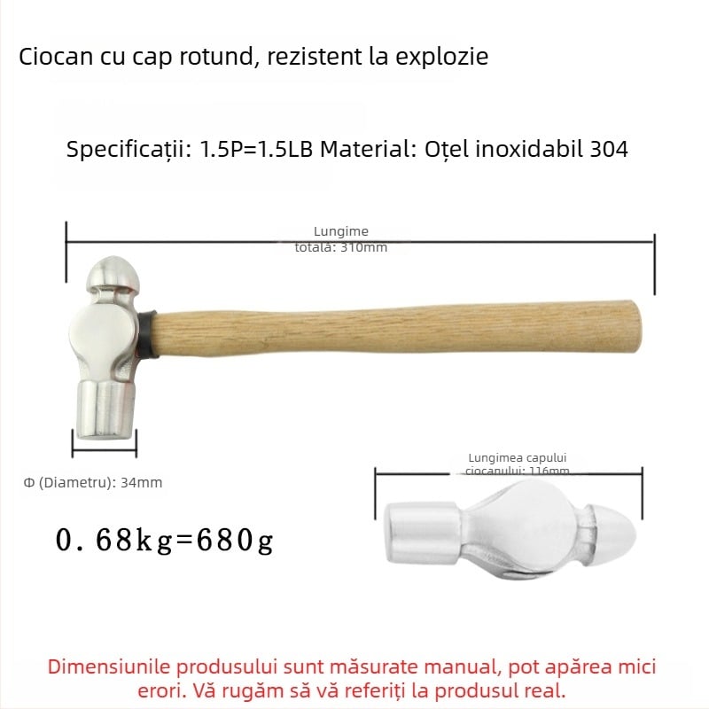 5051 Bofang Nipple Hammer din oțel inoxidabil 304, nemagnetic, 2 lb–2,5 lb, mâner din lemn sau cauciuc, cap rotund