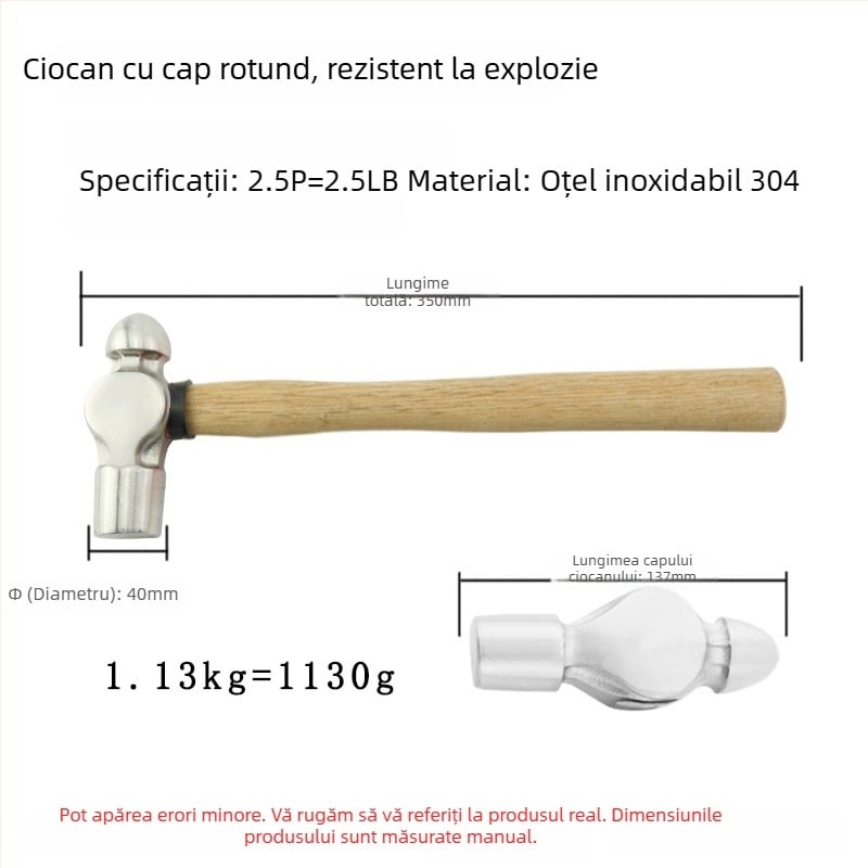 5051 Bofang Nipple Hammer din oțel inoxidabil 304, nemagnetic, 2 lb–2,5 lb, mâner din lemn sau cauciuc, cap rotund