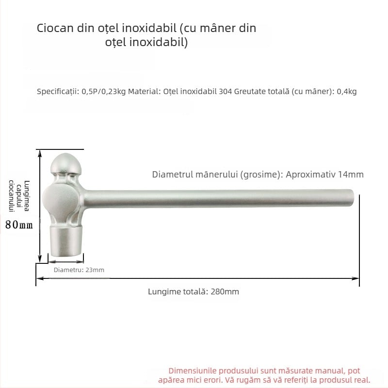 5051 Bofang Nipple Hammer din oțel inoxidabil 304, nemagnetic, 2 lb–2,5 lb, mâner din lemn sau cauciuc, cap rotund