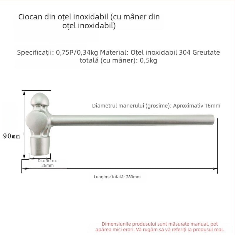 5051 Bofang Nipple Hammer din oțel inoxidabil 304, nemagnetic, 2 lb–2,5 lb, mâner din lemn sau cauciuc, cap rotund