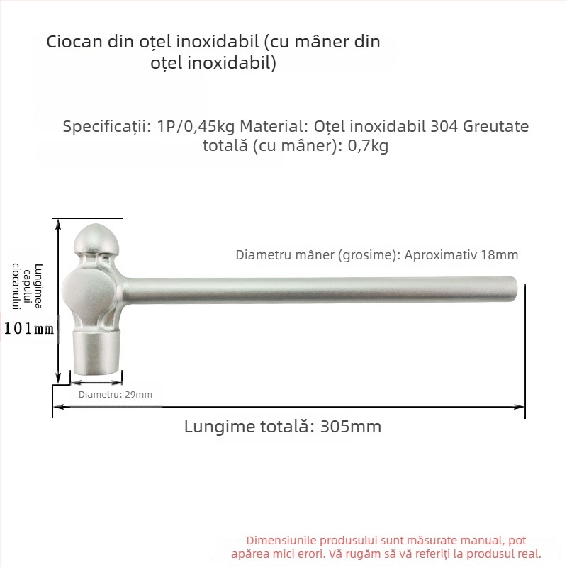 5051 Bofang Nipple Hammer din oțel inoxidabil 304, nemagnetic, 2 lb–2,5 lb, mâner din lemn sau cauciuc, cap rotund