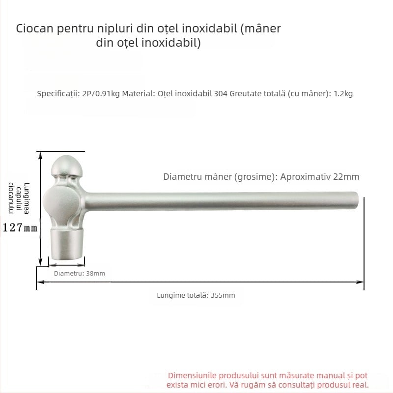 5051 Bofang Nipple Hammer din oțel inoxidabil 304, nemagnetic, 2 lb–2,5 lb, mâner din lemn sau cauciuc, cap rotund
