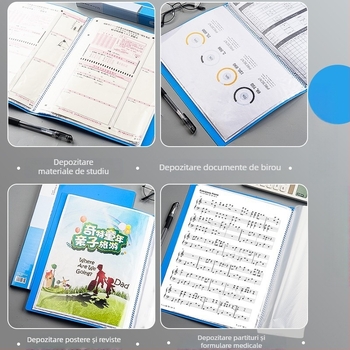 Mapă plastic transparentă cu inserții, pentru birou, capacitate mare, dosar de documente cu mai multe compartimente.
