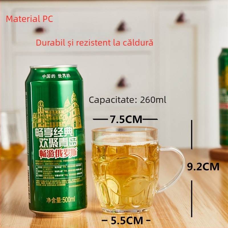 Pahar PC pentru bere la halbă cu mâner, acrilic, capacitate mare, pahar din plastic pentru sucuri și băuturi reci, design ananas