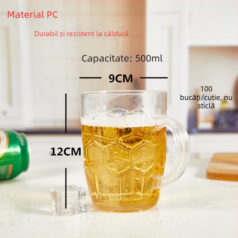 Pahar PC pentru bere la halbă cu mâner, acrilic, capacitate mare, pahar din plastic pentru sucuri și băuturi reci, design ananas