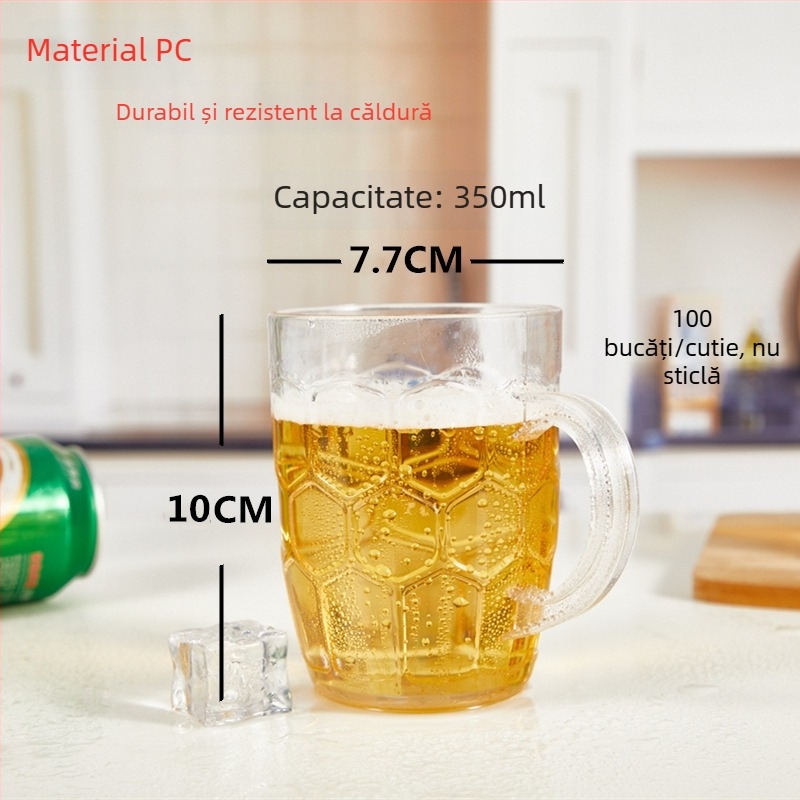 Pahar PC pentru bere la halbă cu mâner, acrilic, capacitate mare, pahar din plastic pentru sucuri și băuturi reci, design ananas