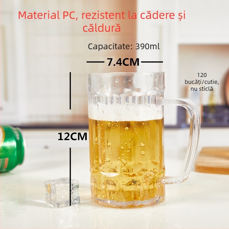 Pahar PC pentru bere la halbă cu mâner, acrilic, capacitate mare, pahar din plastic pentru sucuri și băuturi reci, design ananas